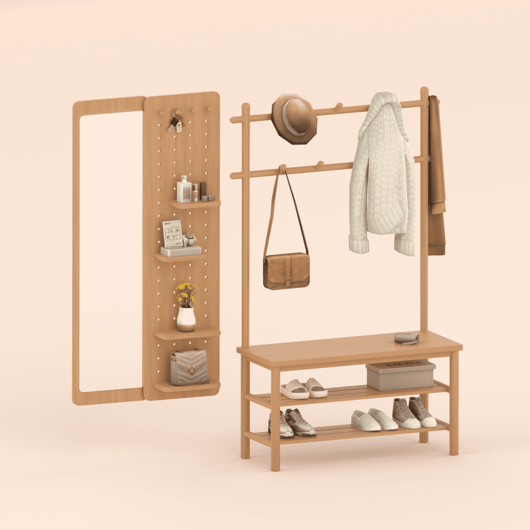 Скриншот мода Сет для прихожей Wooden rack & Pegboard mirror